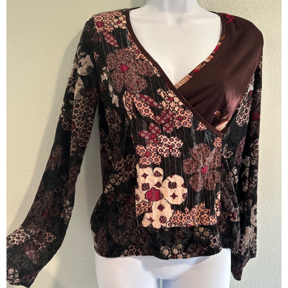 Vintage Y2K Morgan De Toi Fairy Grunge Whimsigoth Velvet Patchwork Top L
